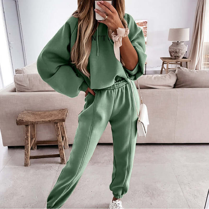 Casual women's hoodie & joggers set, ideal for relaxing at home or everyday stylish comfort.