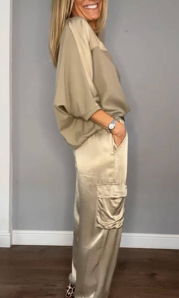 Relaxed fit women's two-piece set, ultra-soft fabric for comfortable sleepwear & loungewear.