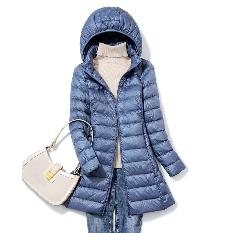 Women's ultralight winter puffer jacket, warm & stylish. Perfect for cold weather leisure and outdoor wear.