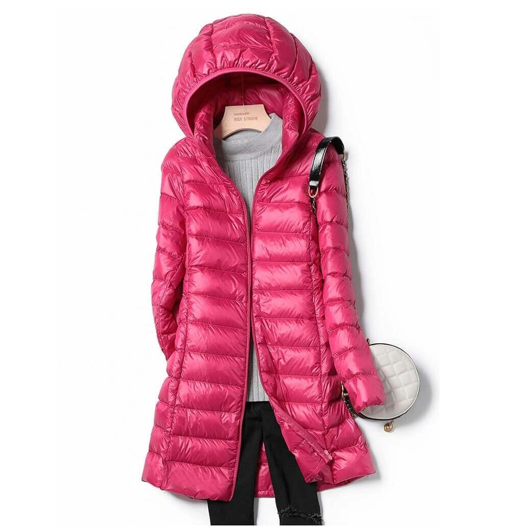 Versatile women's ultralight winter puffer jacket. Stylish & warm for travel, leisure, and outdoor wear.