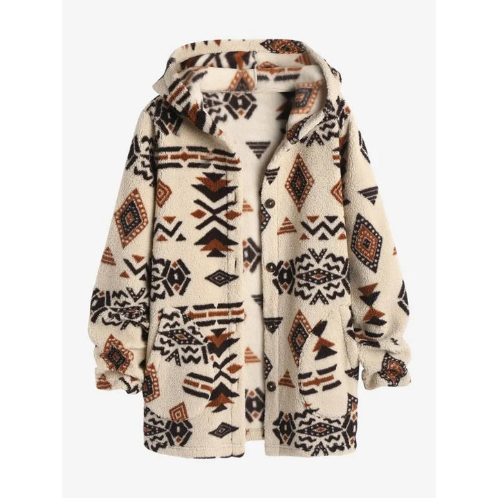 Women's unique vintage Aztec print jacket, boho chic style outerwear for fall.