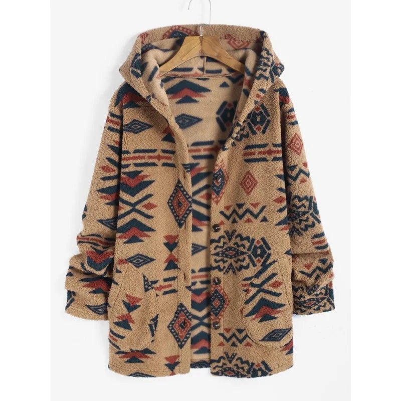 Stylish women's Aztec print jacket, perfect vintage-inspired casual wear.