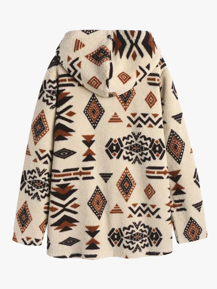 Versatile women's vintage Aztec jacket, unique boho fashion for casual or stylish looks.