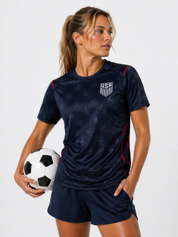 Stylish Women's USA Soccer World Cup 2026 jersey. Official Team USA athletic wear for game day.