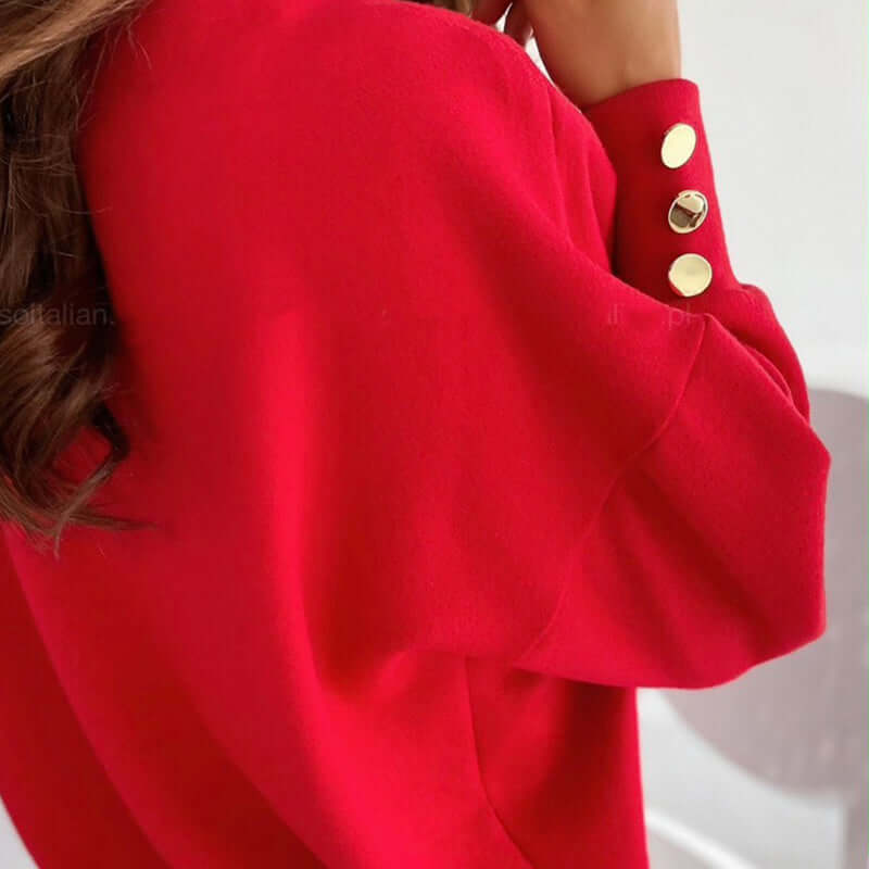 Casual women's long sleeve V-neck cotton sweater, ideal as a warm layering piece.