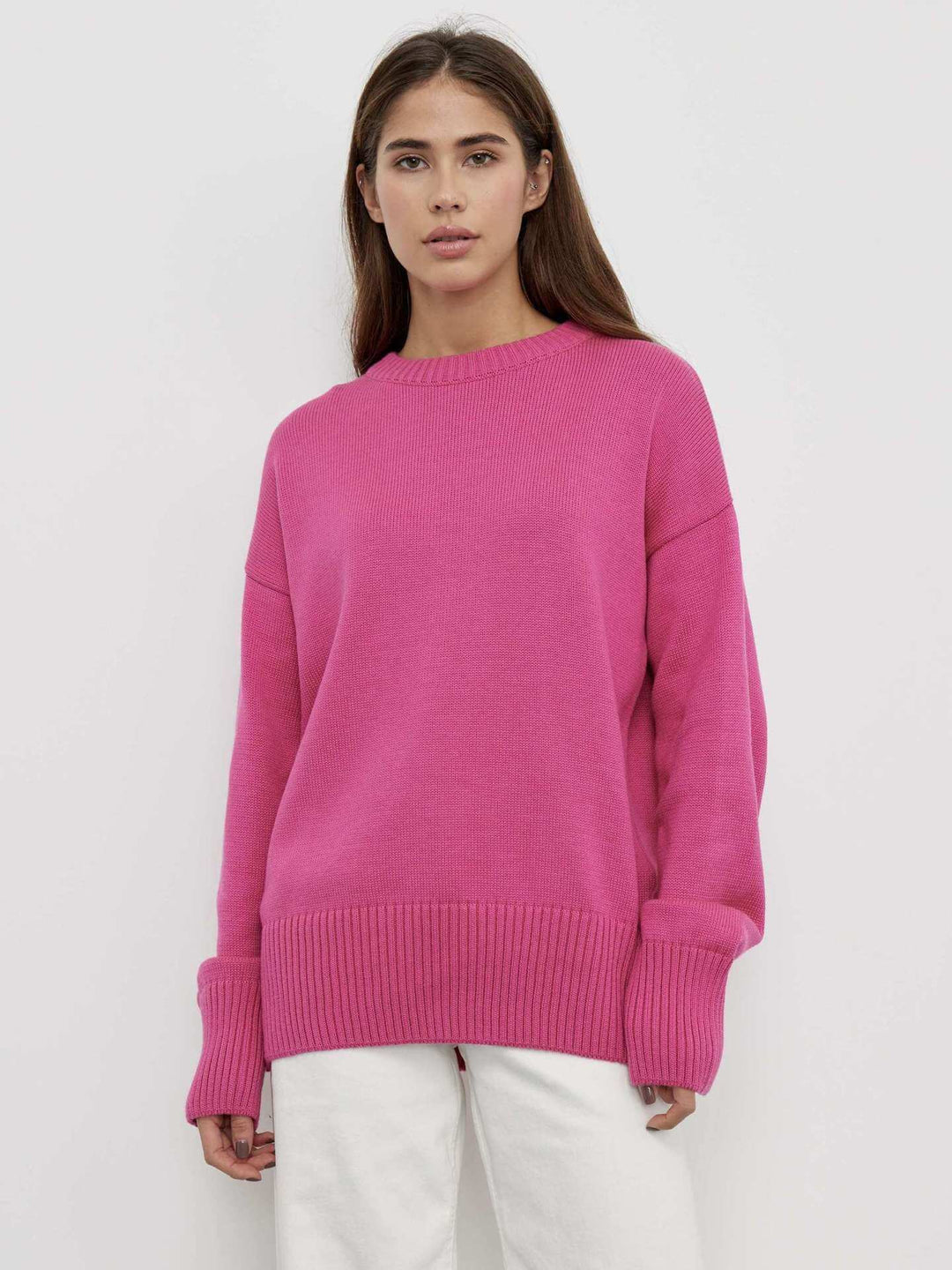 Elegant women's V-neck ribbed knit sweater. Cozy long sleeve knit top, perfect for fall & winter casual.