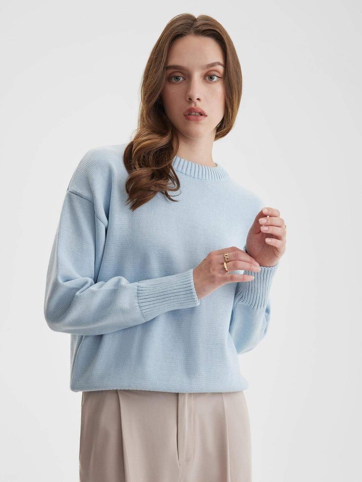 Fashionable women's V-neck ribbed knit sweater. Long sleeve top, versatile for fall and winter ensembles.
