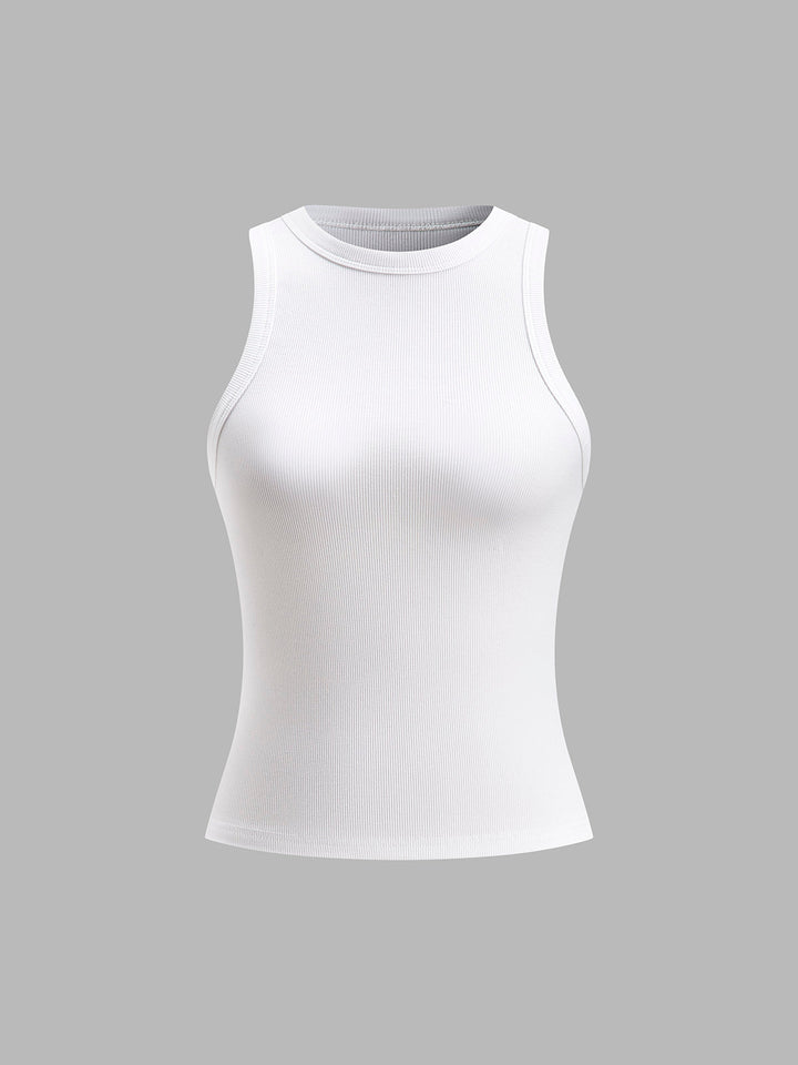 Casual women's ribbed crop tank top, a versatile piece for summer layering or stand-alone style.