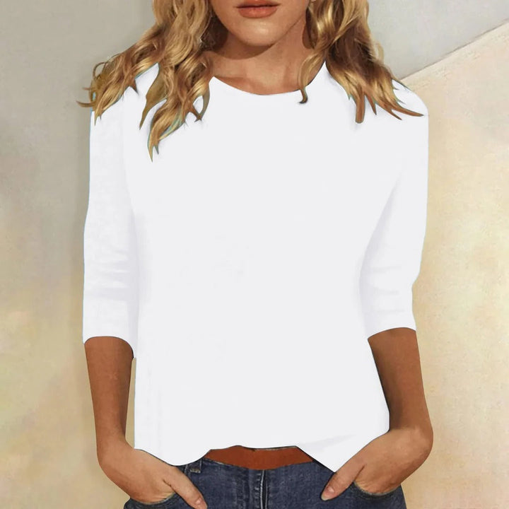 Stylish women's round neck 3/4 sleeve top. Perfect plain, relaxed fit for casual layering.