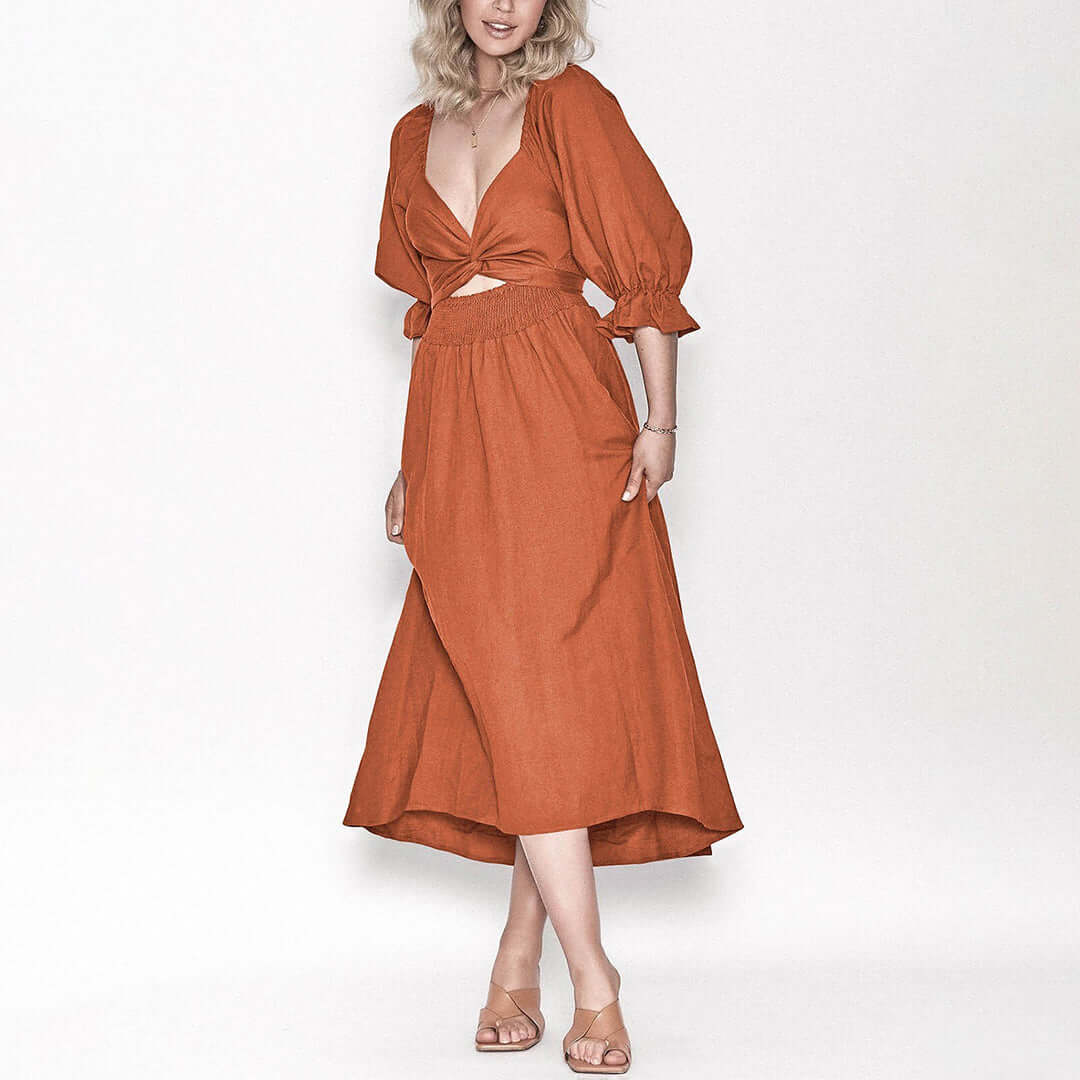 Lightweight women's summer dress with a flowy silhouette, perfect for warm weather and chic fashion.