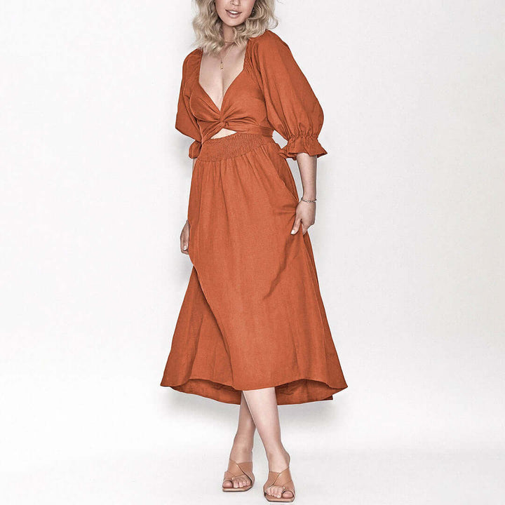 Lightweight women's summer dress with a flowy silhouette, perfect for warm weather and chic fashion.
