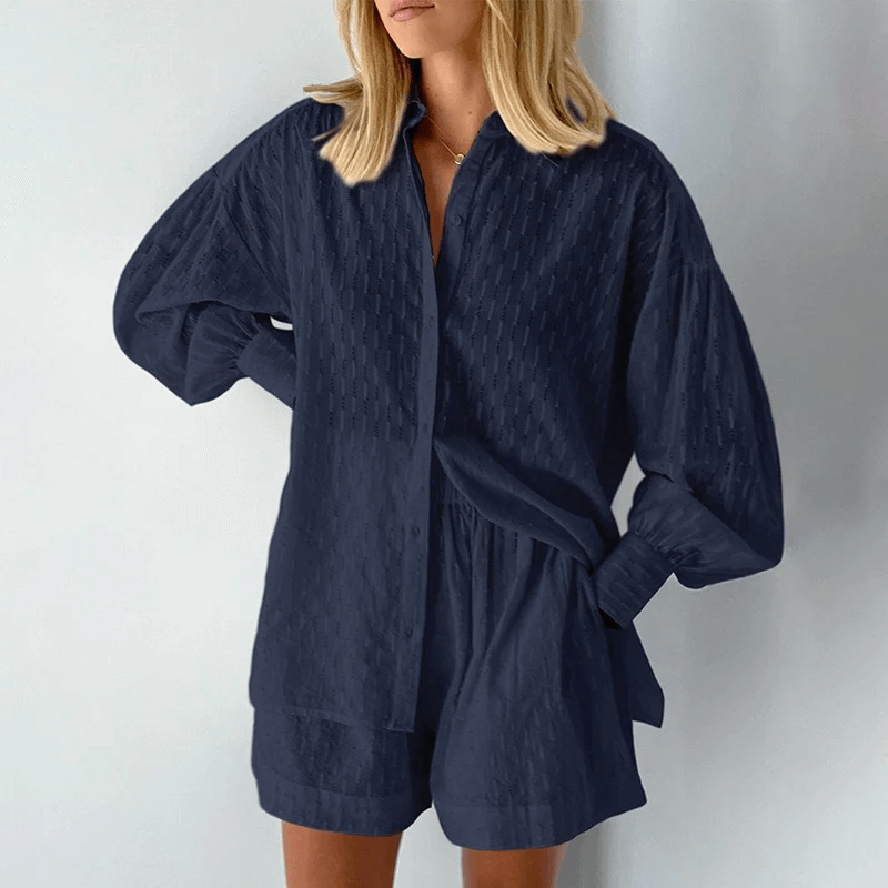 Stylish women's two-piece lounge set for summer. Soft, matching set offers ultimate everyday comfort.
