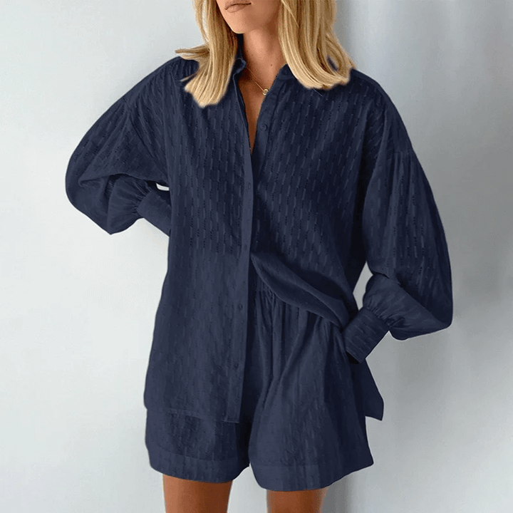 Stylish women's two-piece lounge set for summer. Soft, matching set offers ultimate everyday comfort.