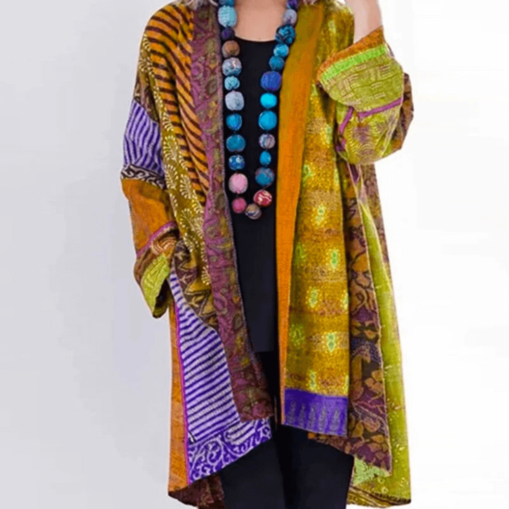 Modern women's colorful knit cardigan, comfortable and stylish. Blends vintage charm with modern fashion.