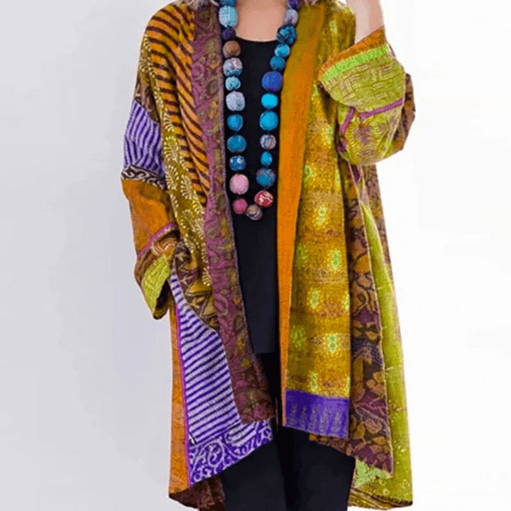 Modern women's colorful knit cardigan, comfortable and stylish. Blends vintage charm with modern fashion.