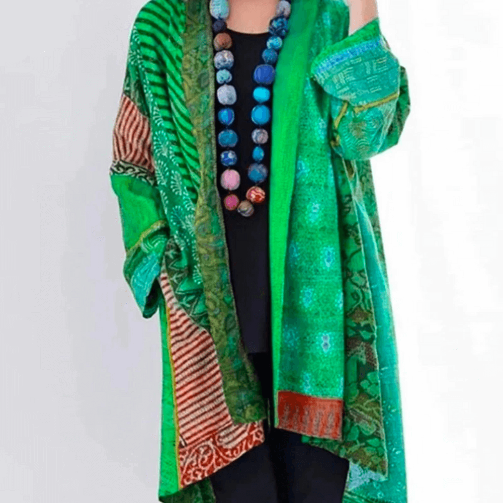 Women's vibrant modern vintage style cardigan, colorful knit sweater. Comfortable and fashionable outerwear.