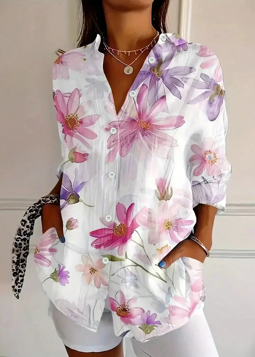 Flattering vibrant printed long sleeve blouse for women, ideal for comfortable and stylish daily wear.