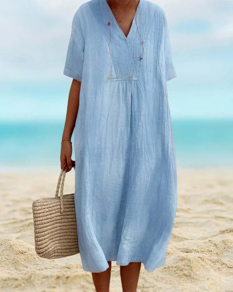 Stylish women's printed summer midi dress with vibrant design, offering comfortable & casual fashion.