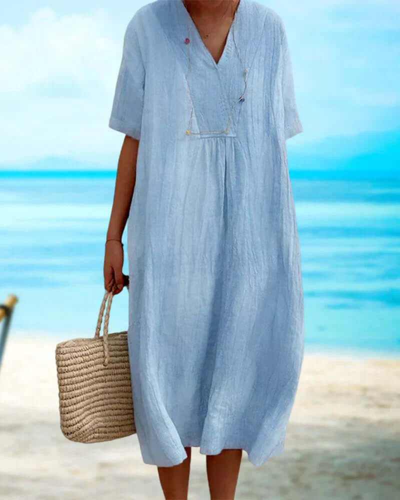 Vibrant printed women's midi dress, a lightweight and comfortable summer dress perfect for any casual occasion.