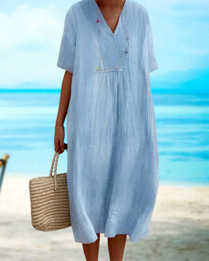 Vibrant printed women's midi dress, a lightweight and comfortable summer dress perfect for any casual occasion.