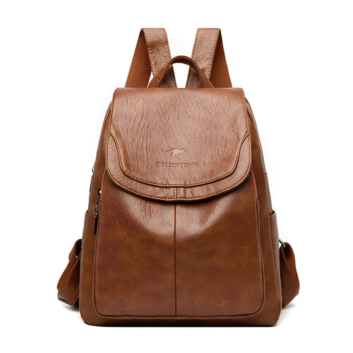 Women's vintage brown leather backpack for daily use. Secure, stylish anti-theft design.