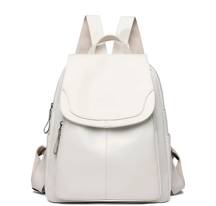 Women's secure vintage leather backpack, suitable for urban adventures & everyday organized carry.