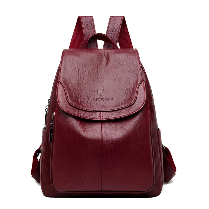 Secure women's vintage leather work bag with multiple compartments & stylish antique brass hardware.