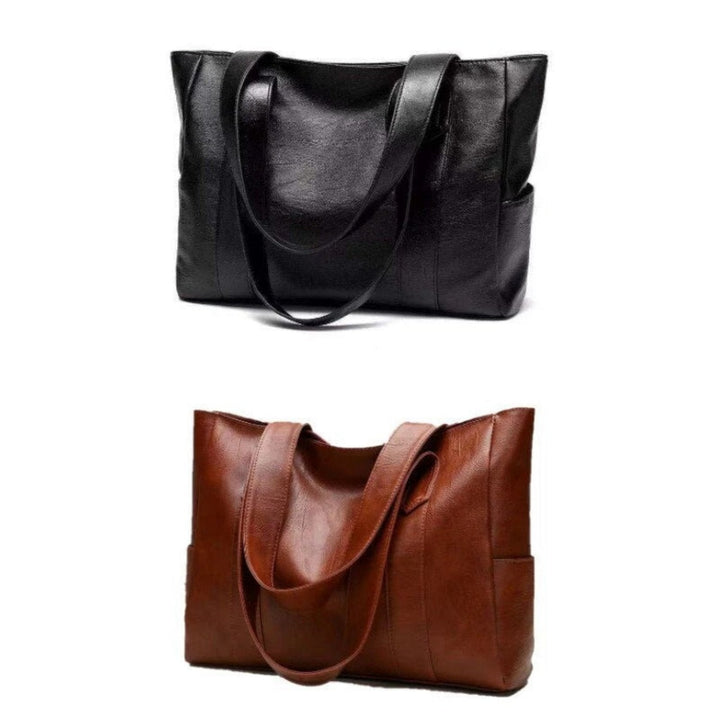 Classic women's vintage leather shoulder tote bag in brown, a versatile and elegant fashion accessory.