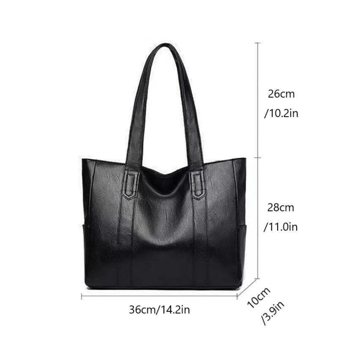 Stylish women's vintage leather shoulder bag, a classic black fashion accessory perfect for everyday elegance.
