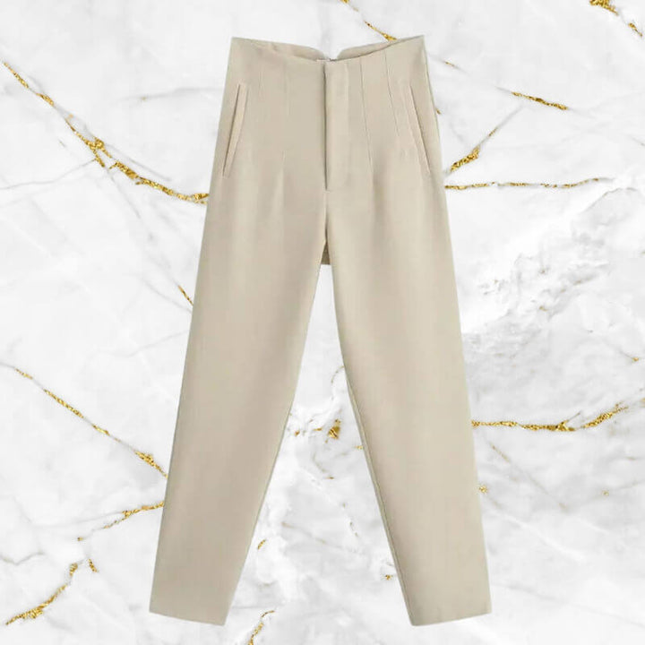 Flattering slim-fit high-waist pencil pants, women's vintage elegant design for a sleek look.