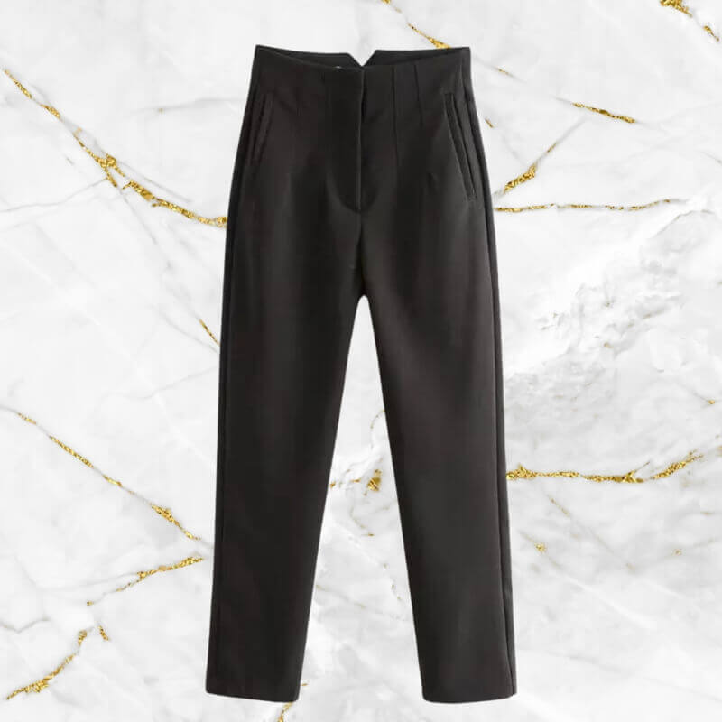 Smooth slim-fit high-waist pencil pants, women's vintage design, versatile fashion.