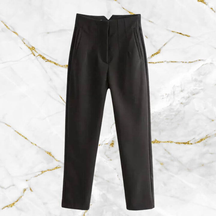 Smooth slim-fit high-waist pencil pants, women's vintage design, versatile fashion.
