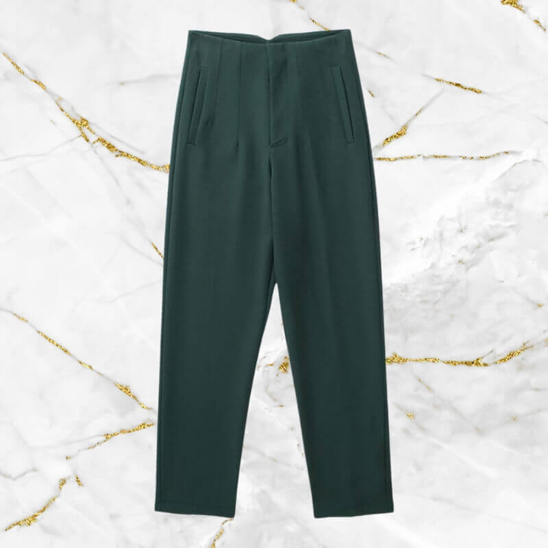 Elegant classic women's high-waist pencil pants, vintage style for office wear or casual chic.