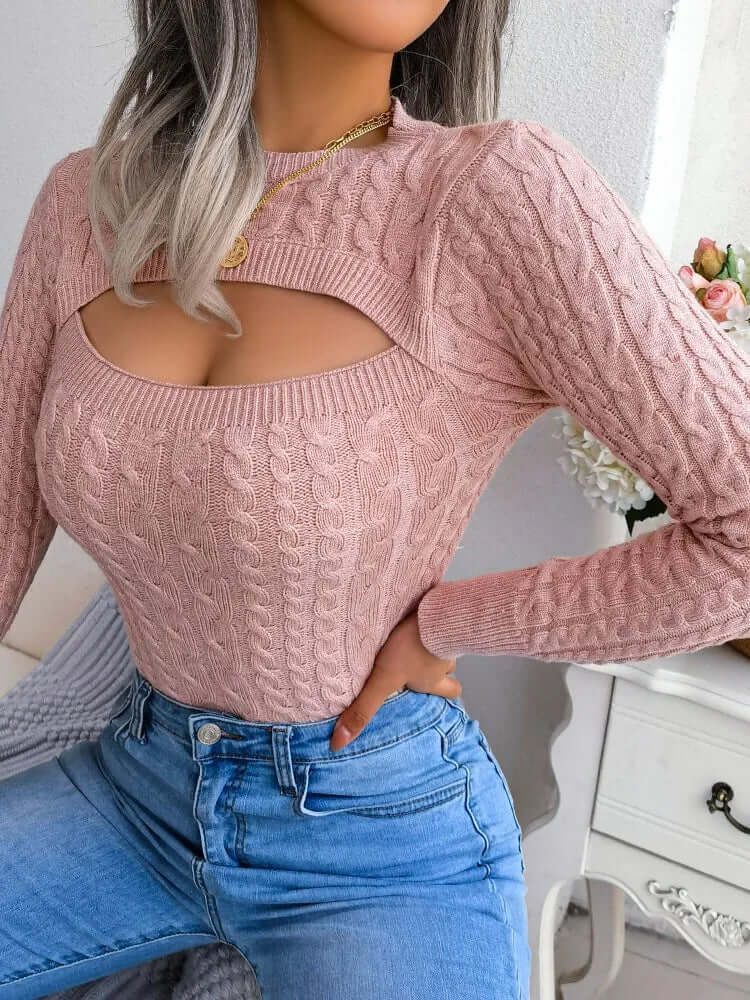 Chic women's cozy vintage knitted pullover sweater with long sleeves, ideal for autumn & winter fashion.