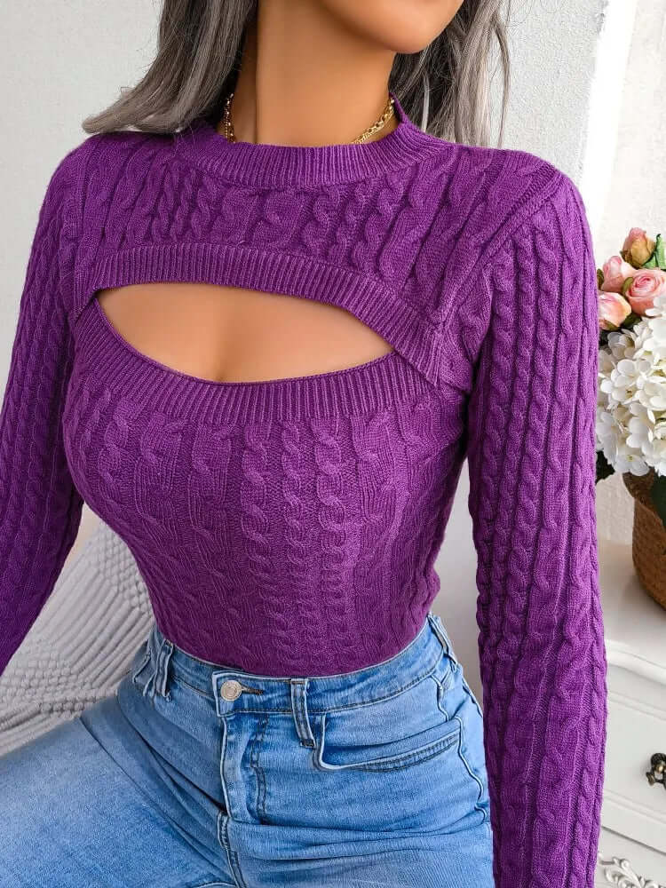 Elegant women's long-sleeve vintage knitted pullover, a cozy winter fashion essential for warmth.