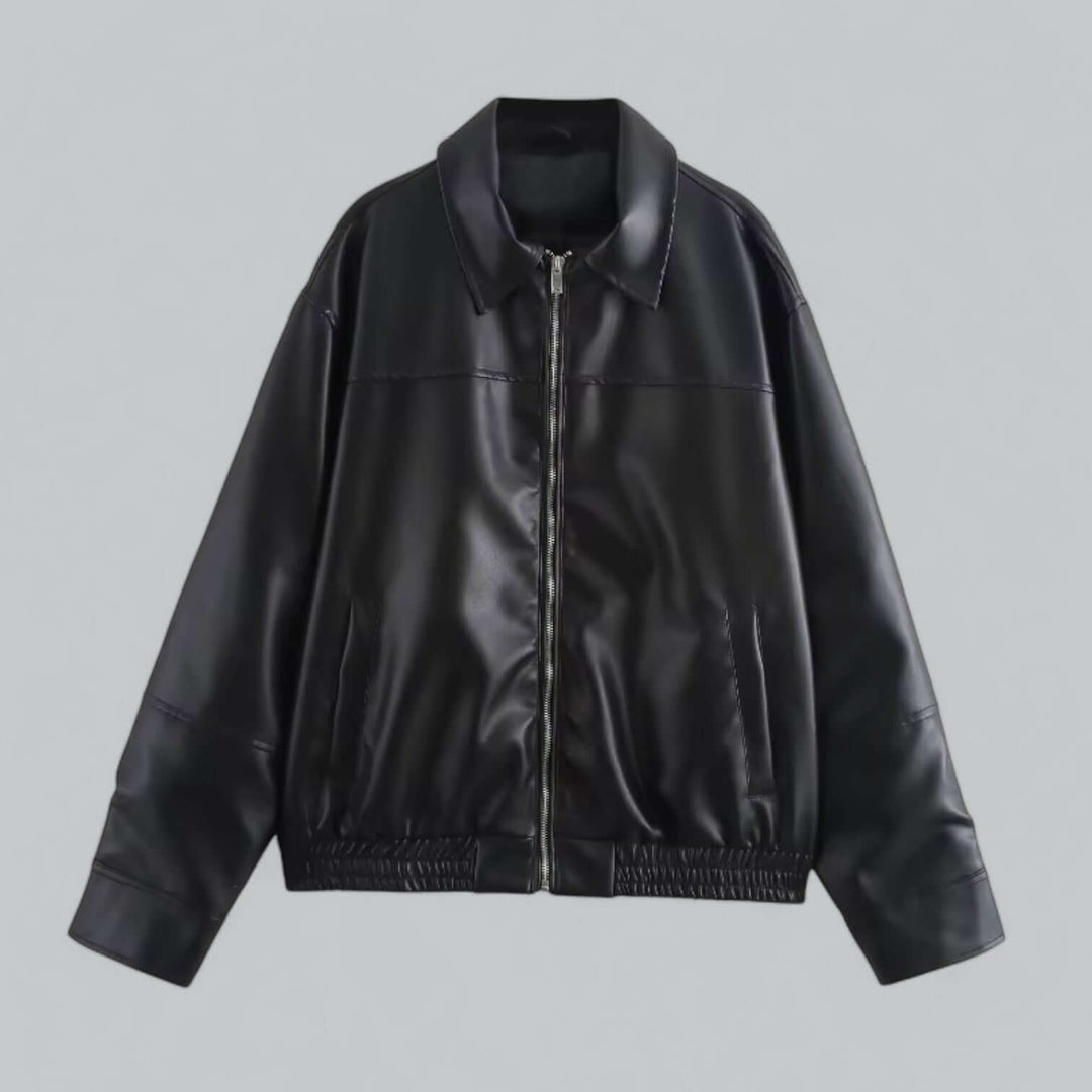 Women's vintage style faux leather jacket. Chic outerwear for fall fashion.