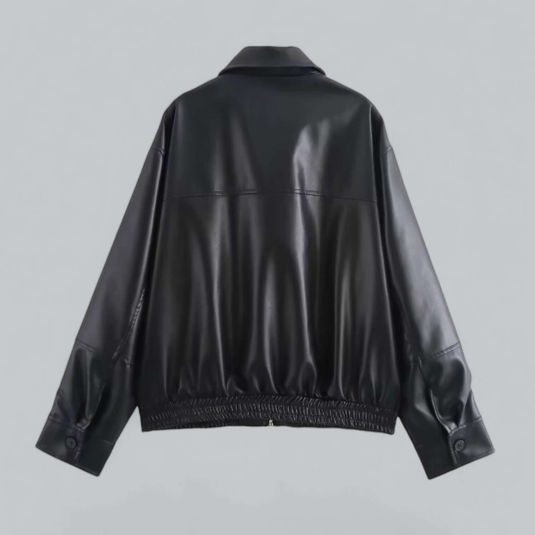 Classic design oversized faux leather moto jacket for women. Perfect fall & winter outerwear.