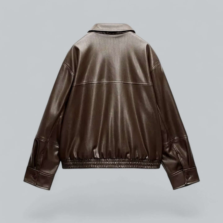 Faux leather women's jacket with a vintage style. Durable and warm winter outerwear.