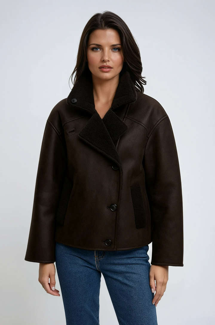 Women's vintage style outerwear jacket. Chic fall & winter fashion, perfect for layering.