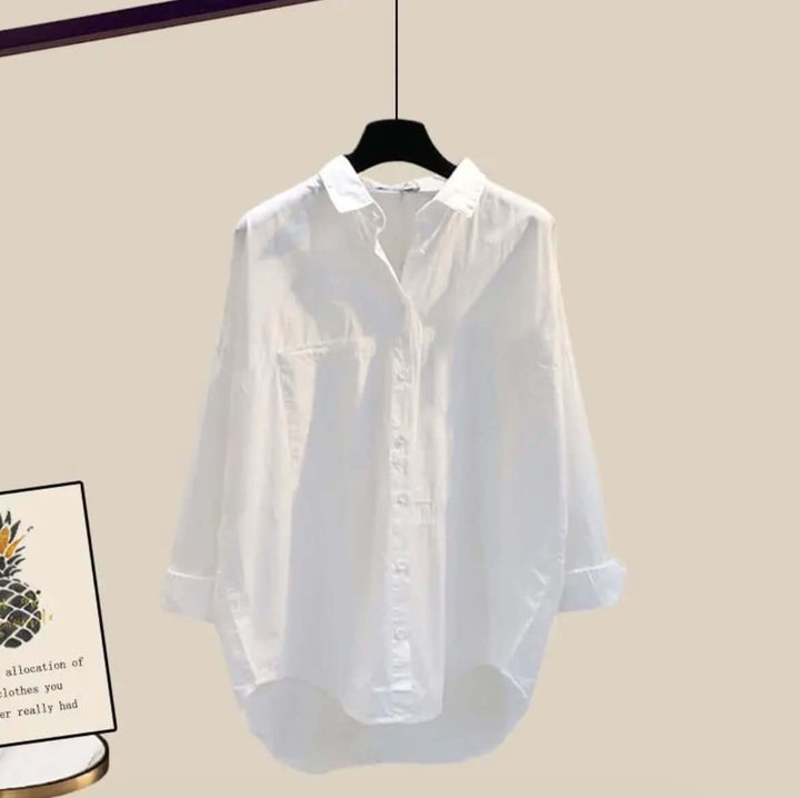 Ladies' versatile three-piece casual set: vintage style sweater, shirt & pants for mix-and-match comfort.