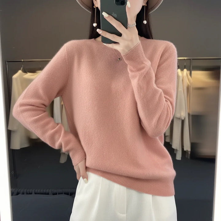 Chic women's long sleeve crewneck sweater, perfect for casual layering and warmth.