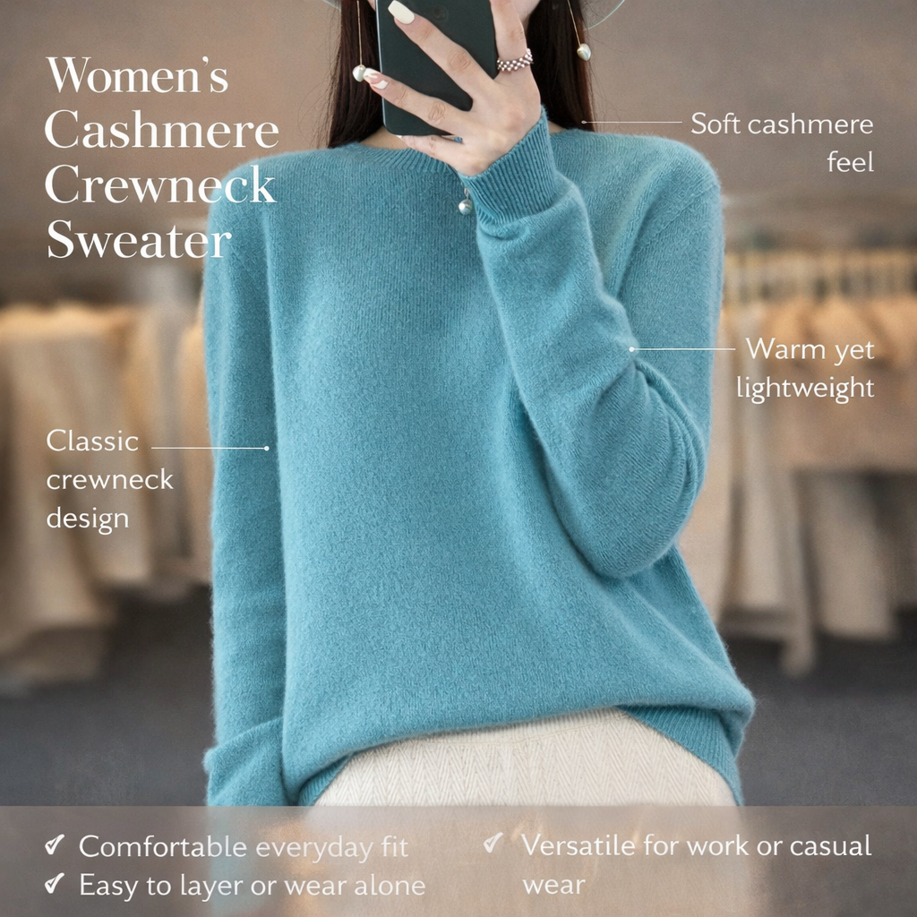 Soft knit women's warm crewneck sweater, ideal for autumn fashion & winter coziness.