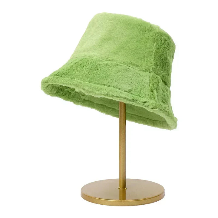 Warm women's faux fur bucket hat, perfect for chilly autumn & winter days.