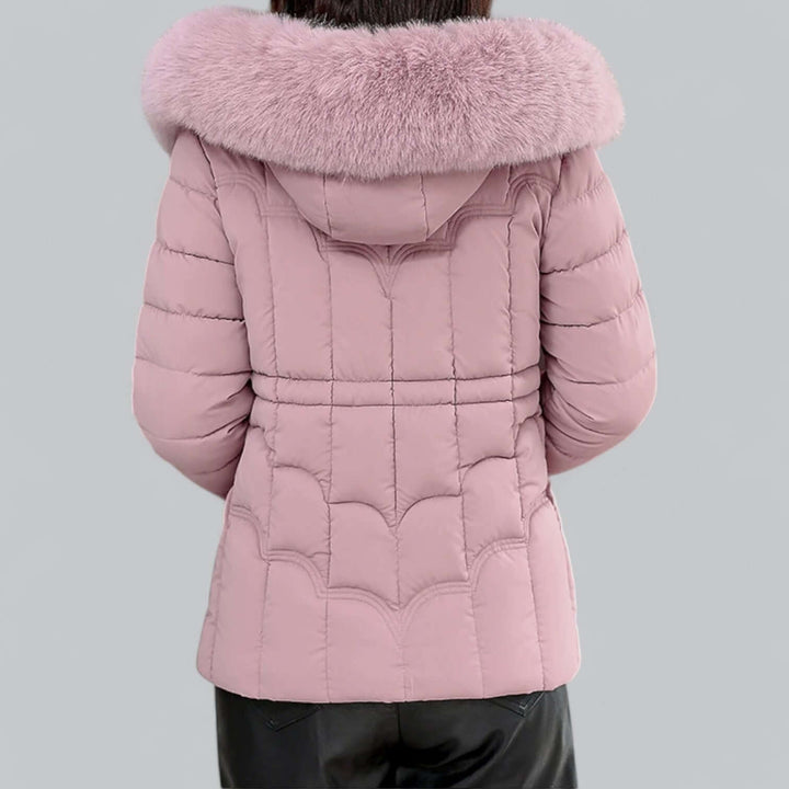 Women's warm padded parka jacket, ideal for cold weather, featuring a chic faux fur hood.