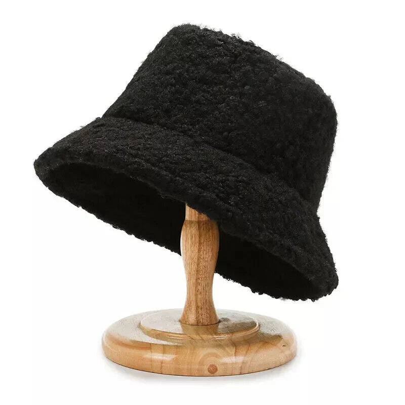 Soft teddy bucket hat, women's warm accessory for everyday winter and autumn style.