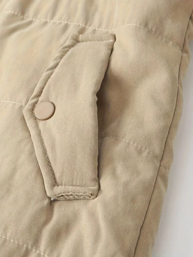 Warm women's zip-front hooded jacket for winter, offering style & protection.