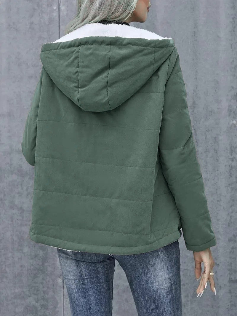 Women's practical hooded winter coat, zip-up, offering warmth and a modern look.