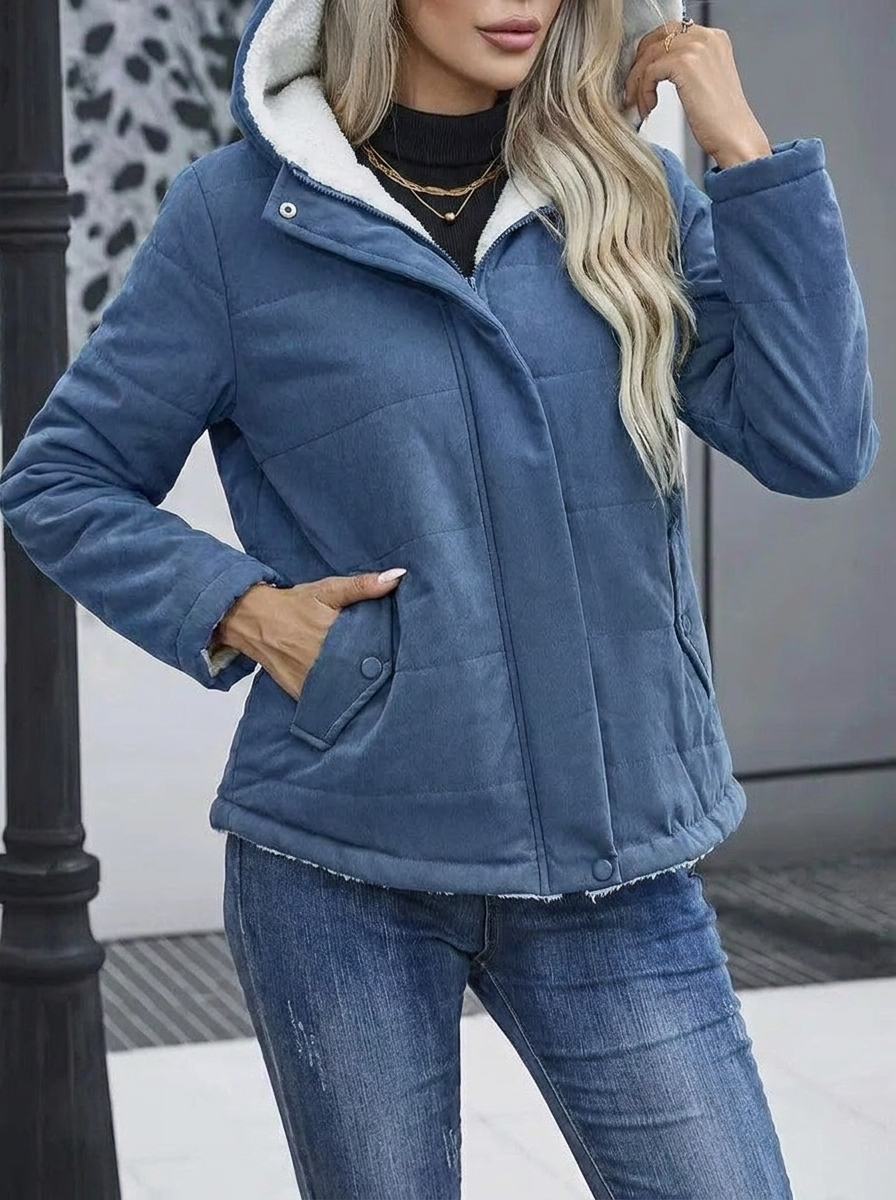 Women's casual hooded winter jacket, zip-up design, offering warmth & comfort.