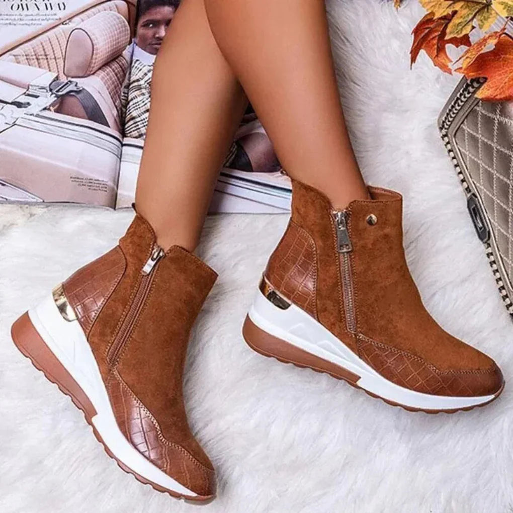 Women's waterproof ankle boots for wet weather. Stylish, comfortable, and slip-resistant for outdoor fall and winter wear.