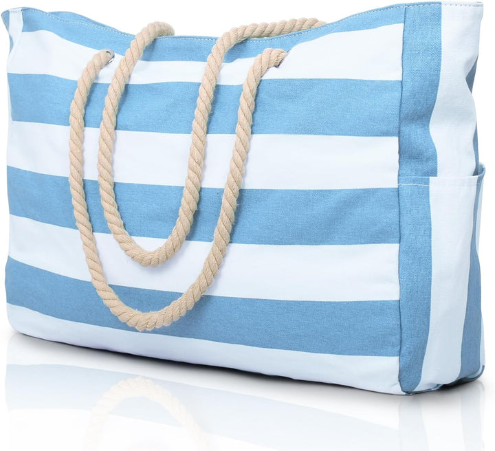 Spacious women's waterproof tote bag with multiple zipped pockets, ideal for gym & beach.